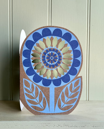 Blue and Gold Flower Card