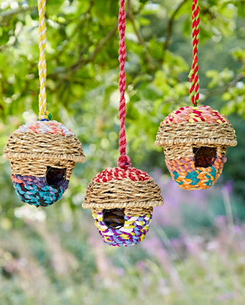 Grass & Recycled Sari Acorn Birdhouse