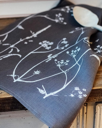 Linen Tea Towel Hedgerow Design: Slate Grey