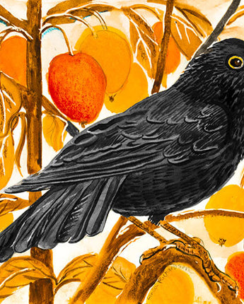 LINDA RICHARDSON Blackbird and Crab Apples- card